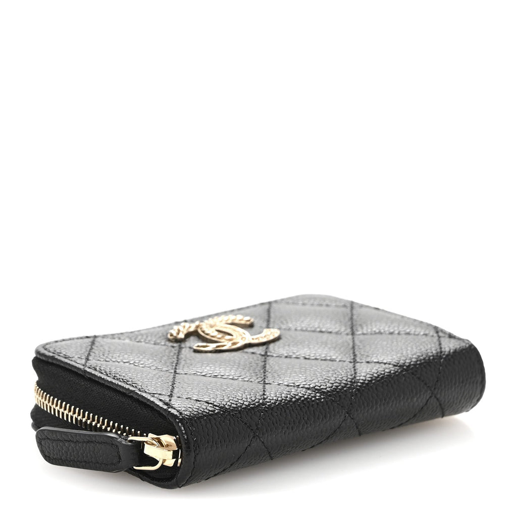 Caviar Quilted Multi Chain CC Zip Coin Purse Black