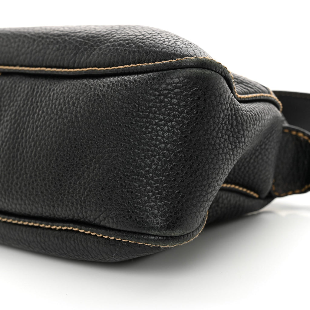 Grained Calfskin Tassel Shoulder Bag Black