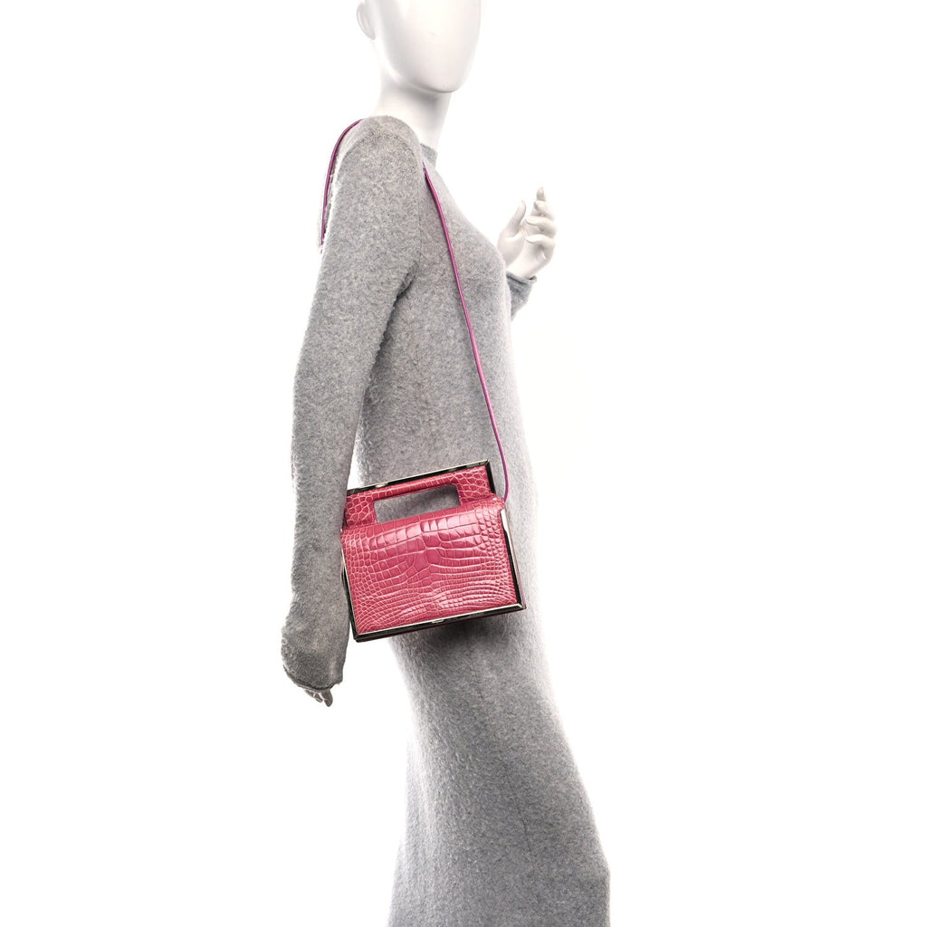 Crocodile Bar Clutch Crossbody Bag Pink