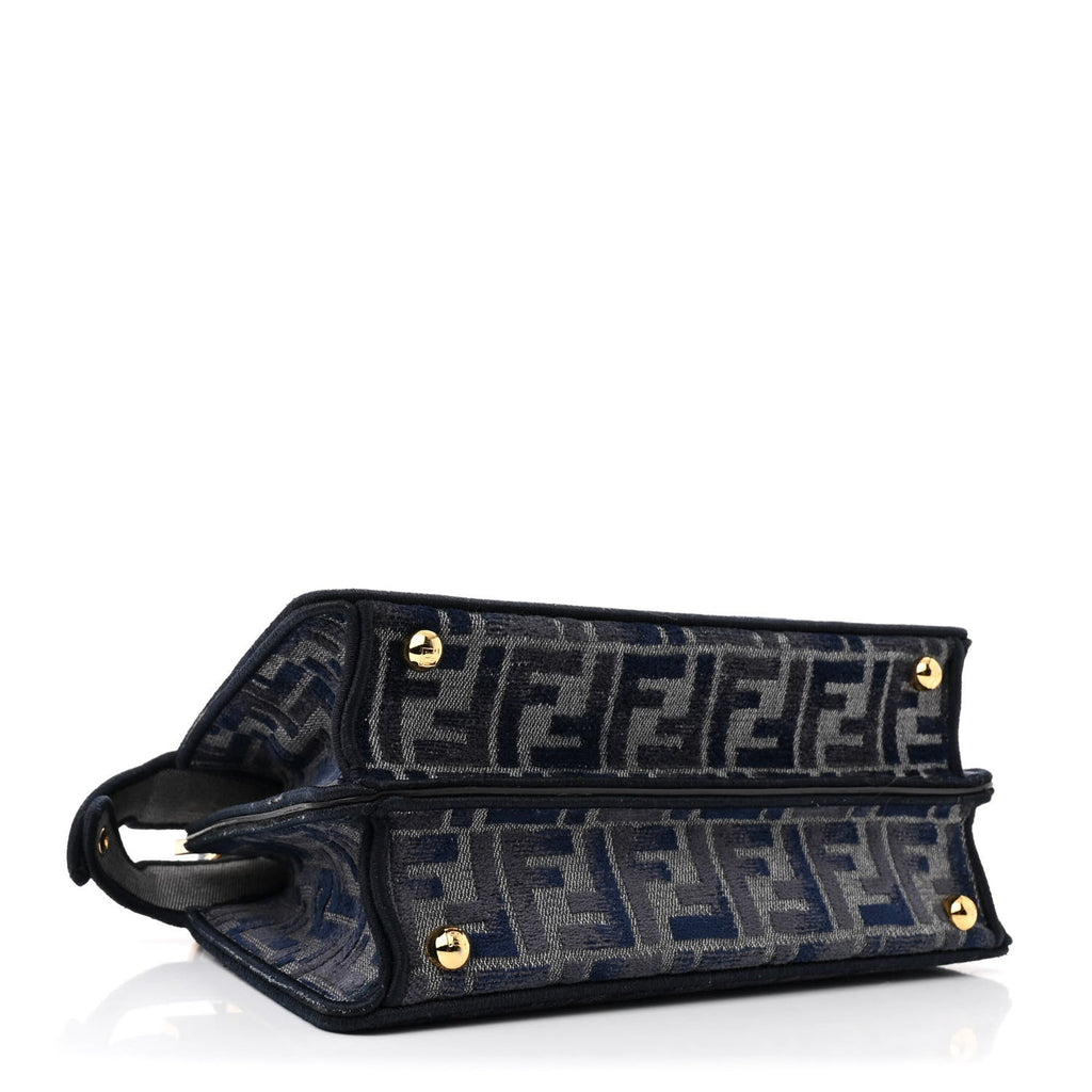 Chenille Vitello Seta FF Small Peekaboo I SEE U Satchel Grigio Blue Notte