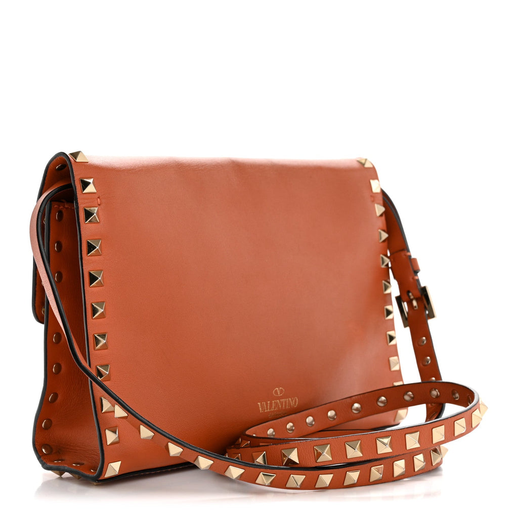 Calfskin Medium Rockstud Flip Lock Crossbody Bag Orange