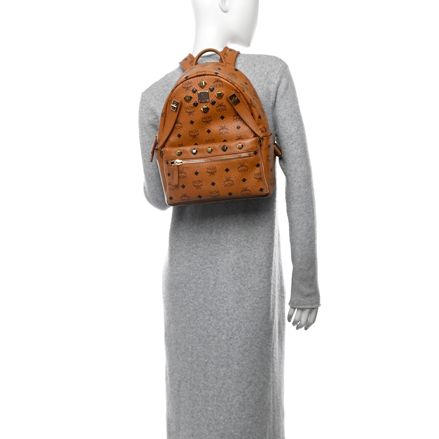 Visetos Studded Medium Dual Stark Backpack Cognac