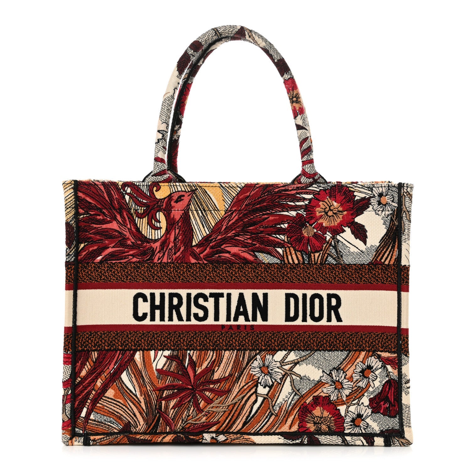 Canvas Embroidered Phoenix Medium Book Tote Red Multicolor
