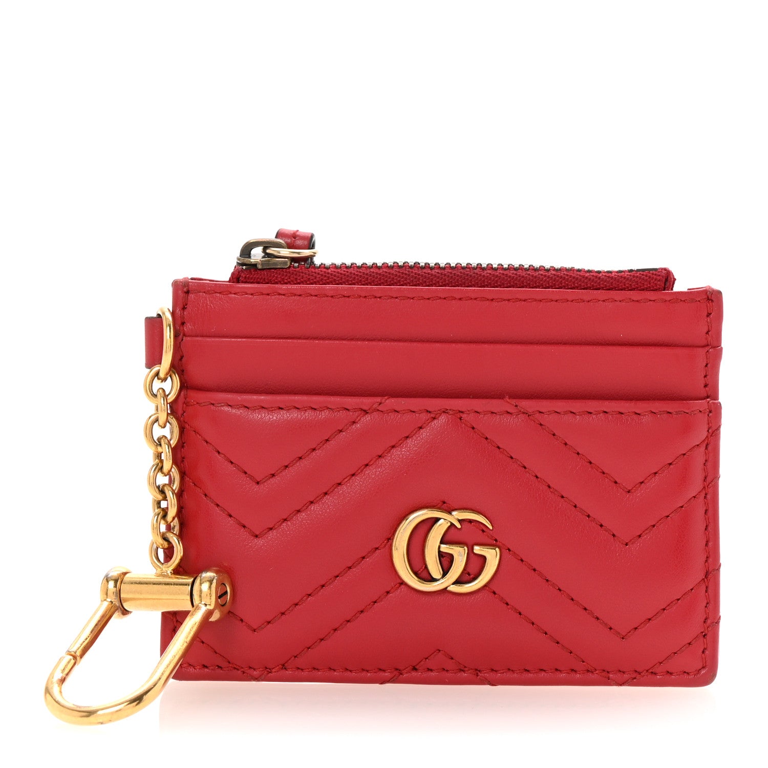 Calfskin Matelasse GG Marmont Key Case  Holder Hibiscus Red