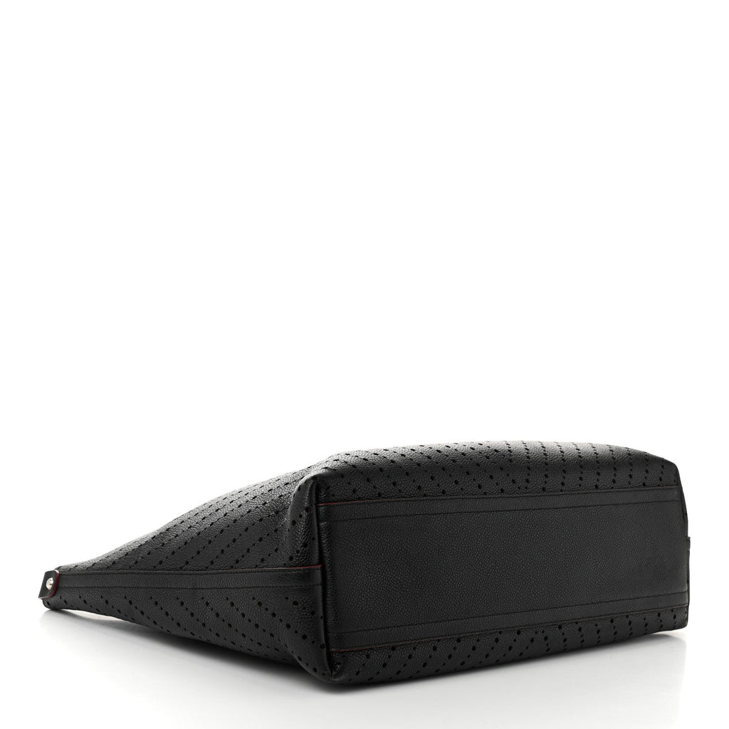 Perforated Grained Calfskin Large Shopping Tote Black