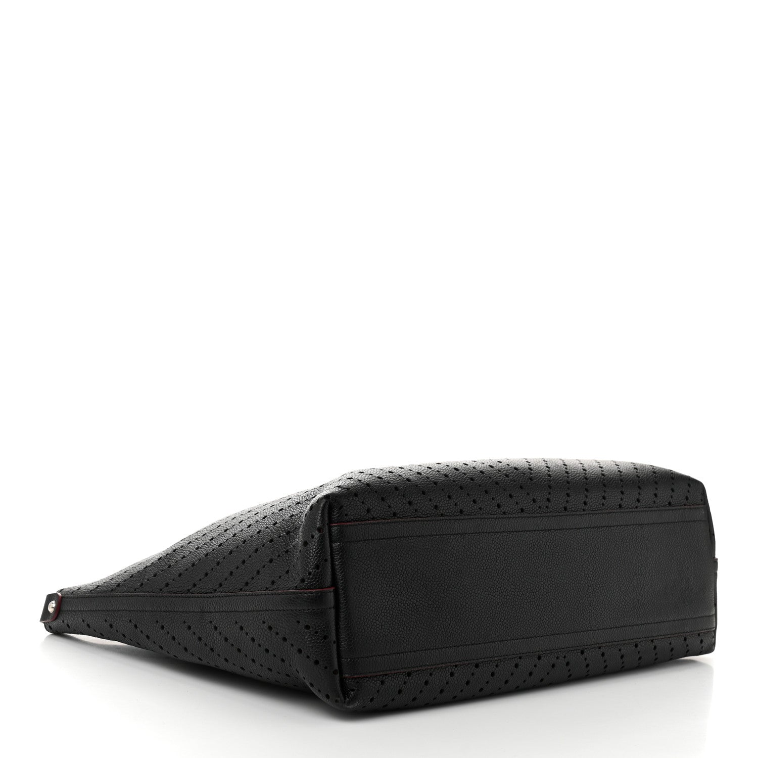 Perforated Grained Calfskin Large Shopping Tote Black