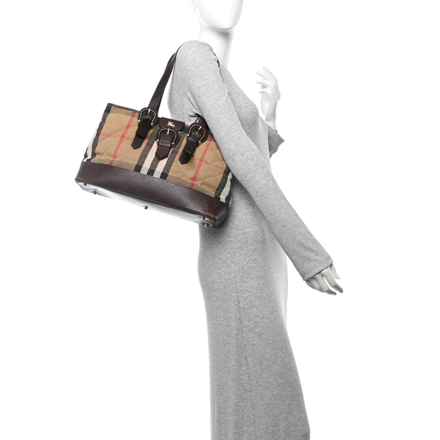House Check Quilted Tote Brown