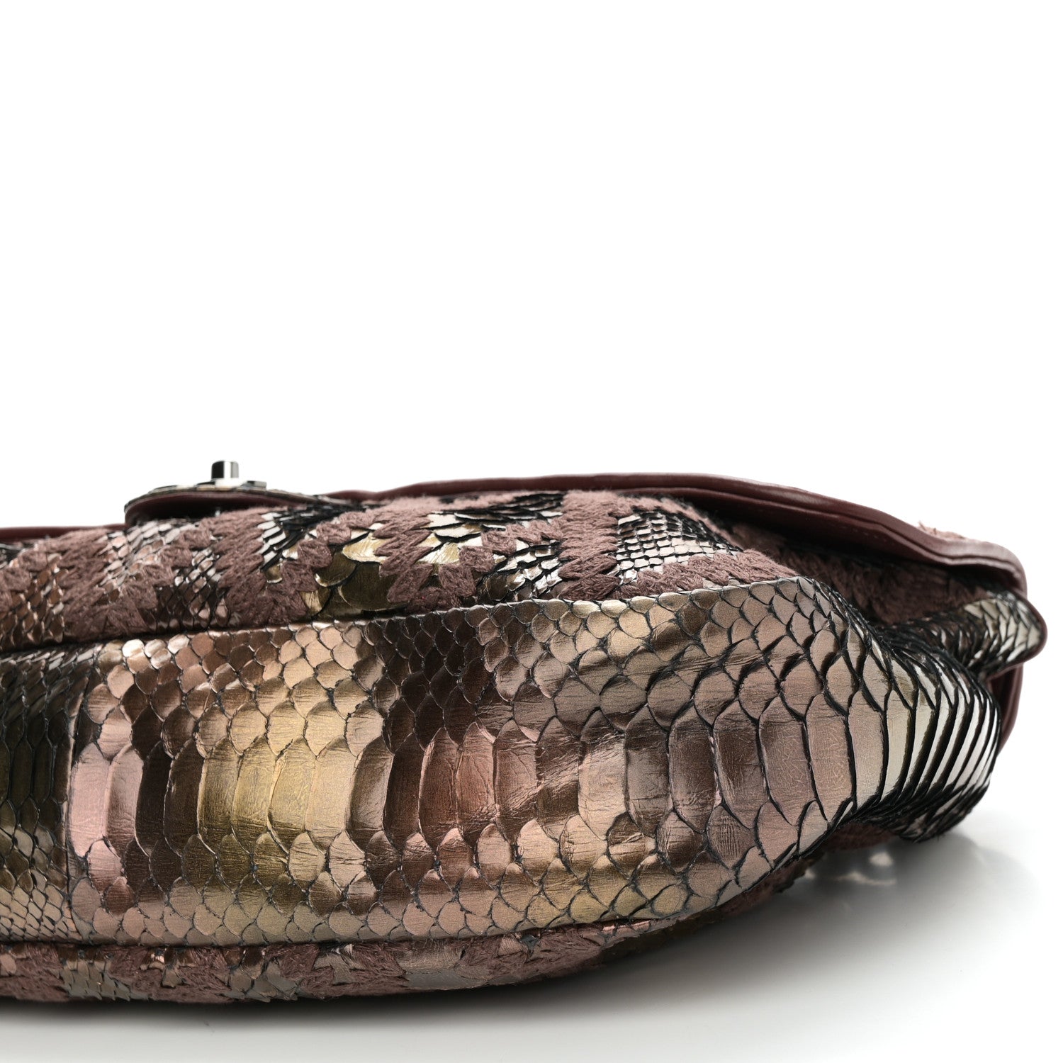 Metallic Snakeskin Crochet Soft and Chain Maxi Flap Burgundy Multicolor