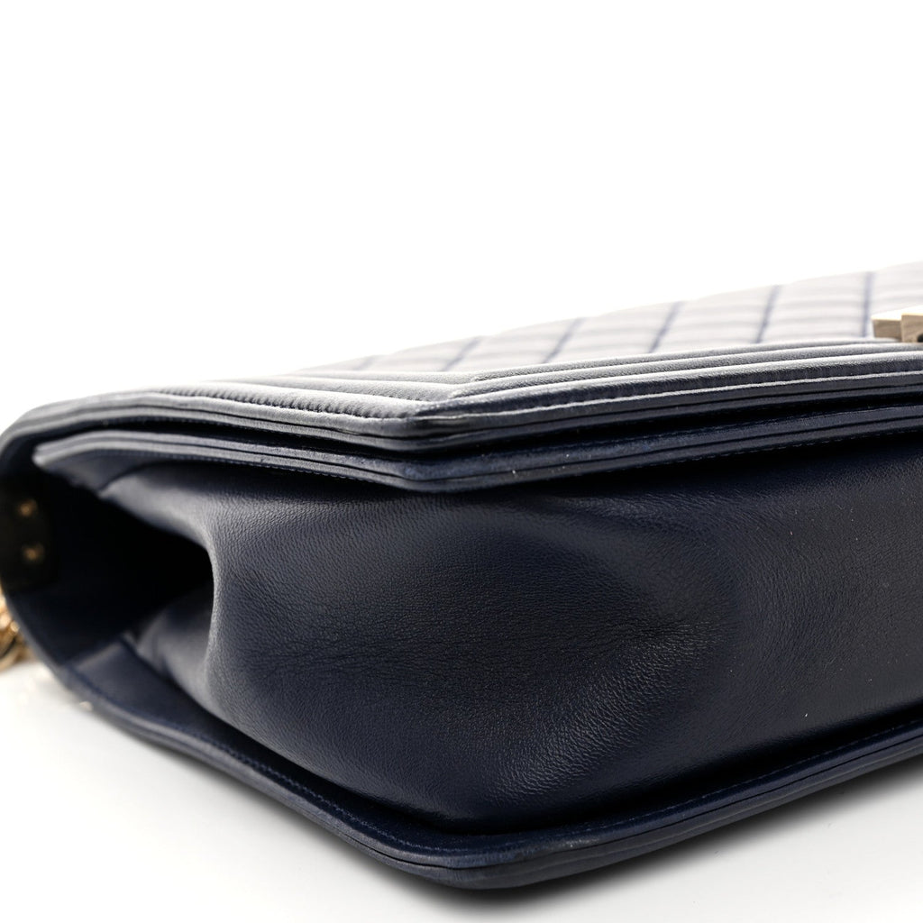 Lambskin Quilted New Medium Boy Flap Dark Navy Blue