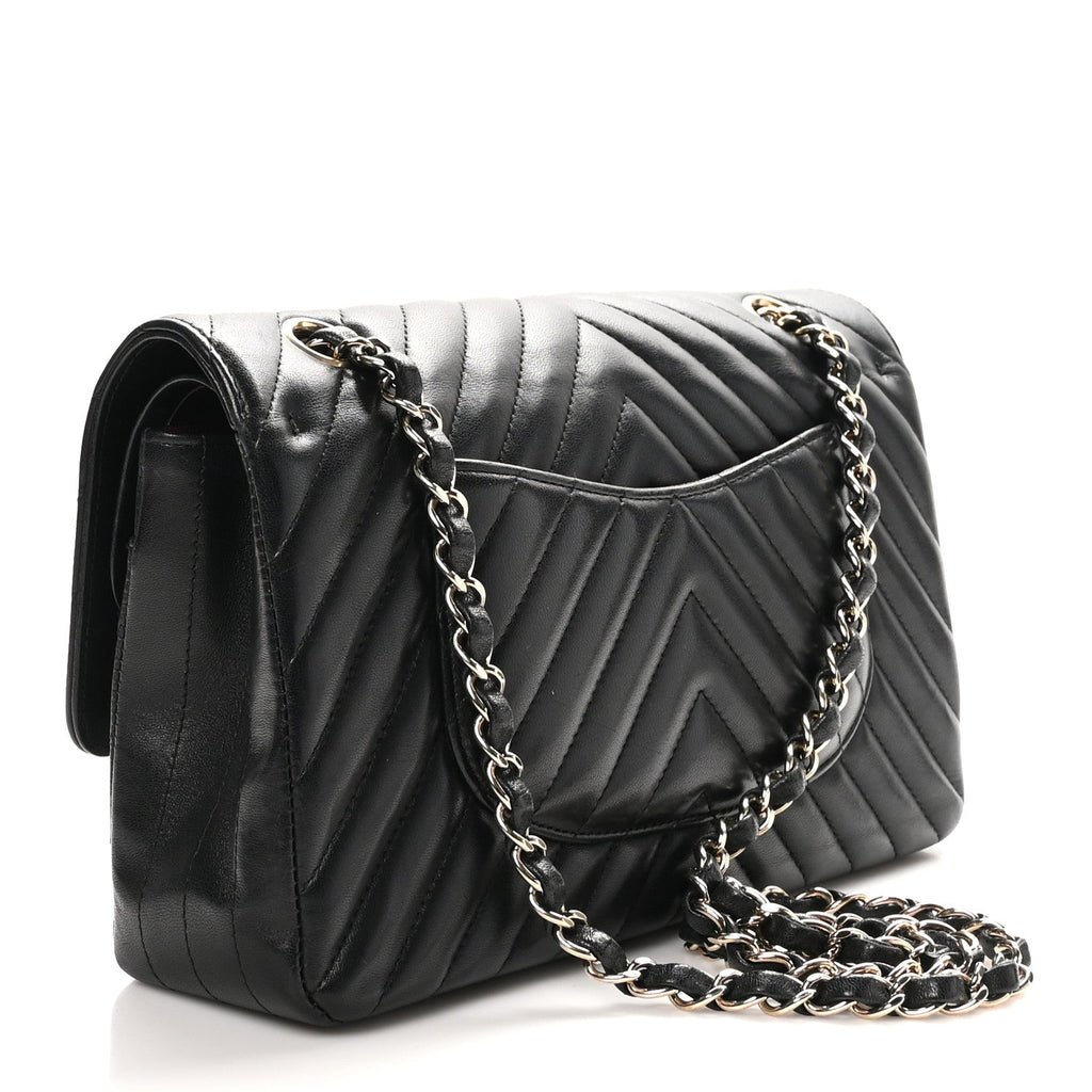 Lambskin Chevron Quilted Medium Double Flap Black