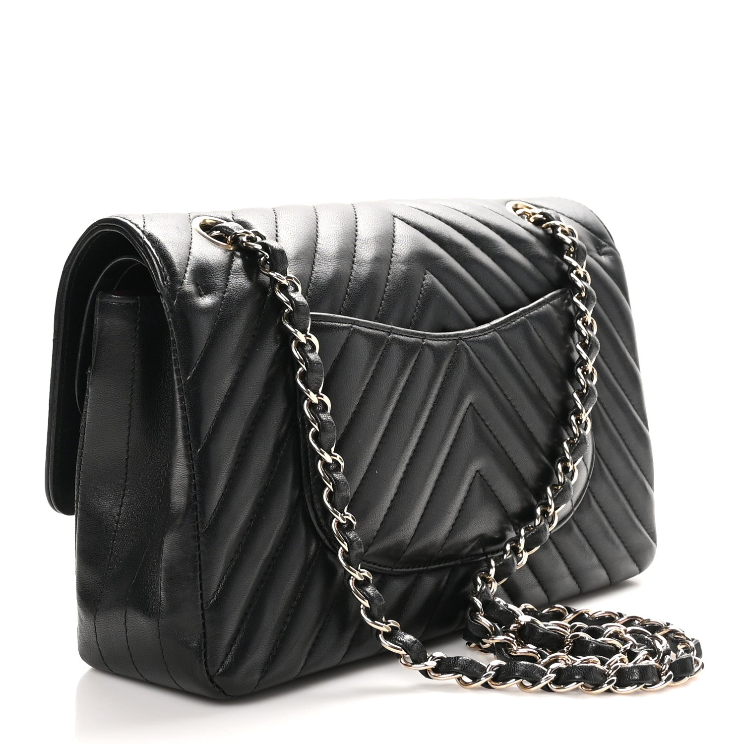 Lambskin Chevron Quilted Medium Double Flap Black