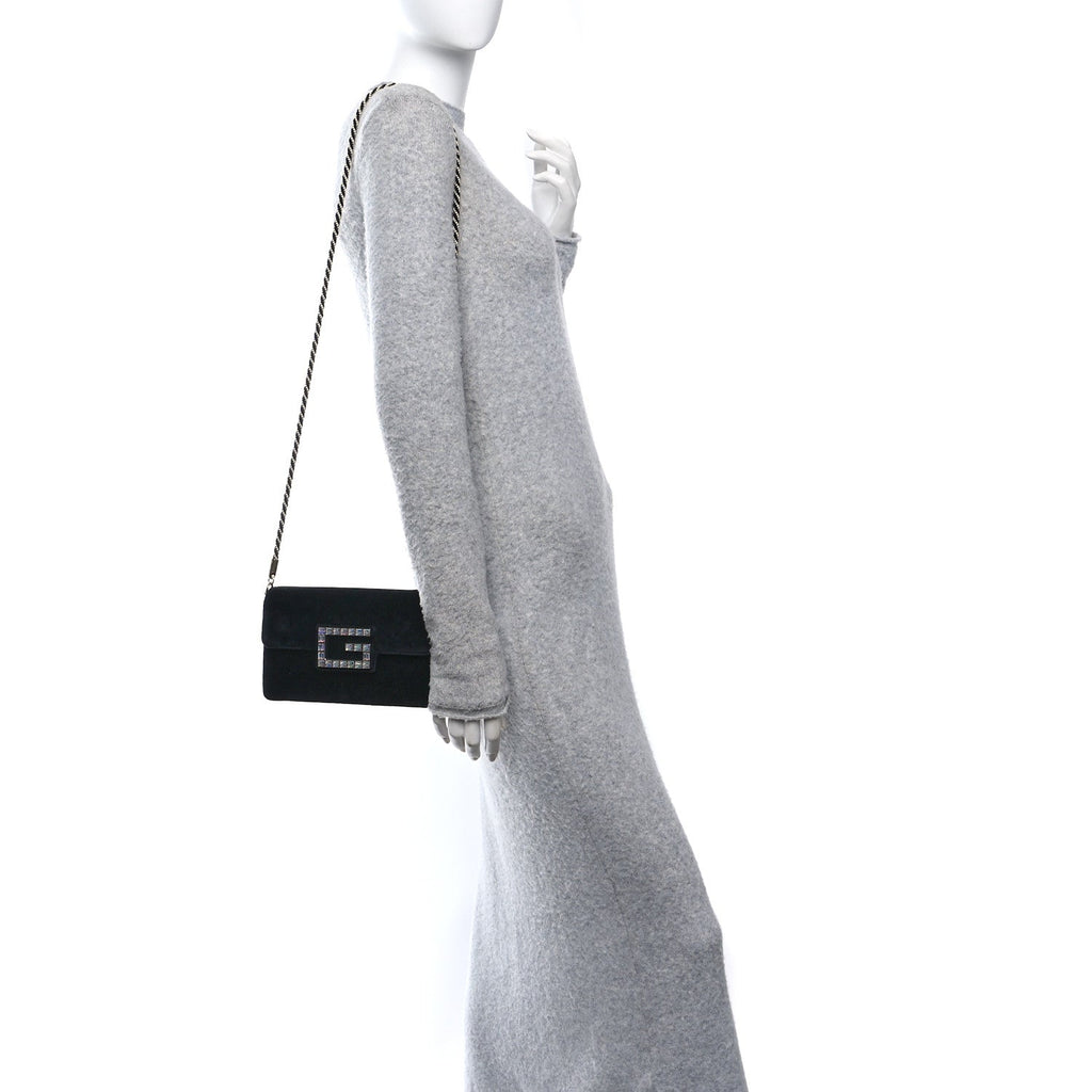 Velvet Crystal Square G Shoulder Bag Black