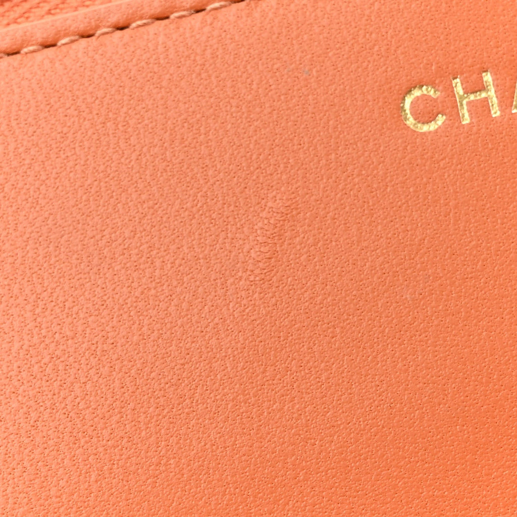 Lambskin Quilted Studded CC Wallet On Chain WOC Orange