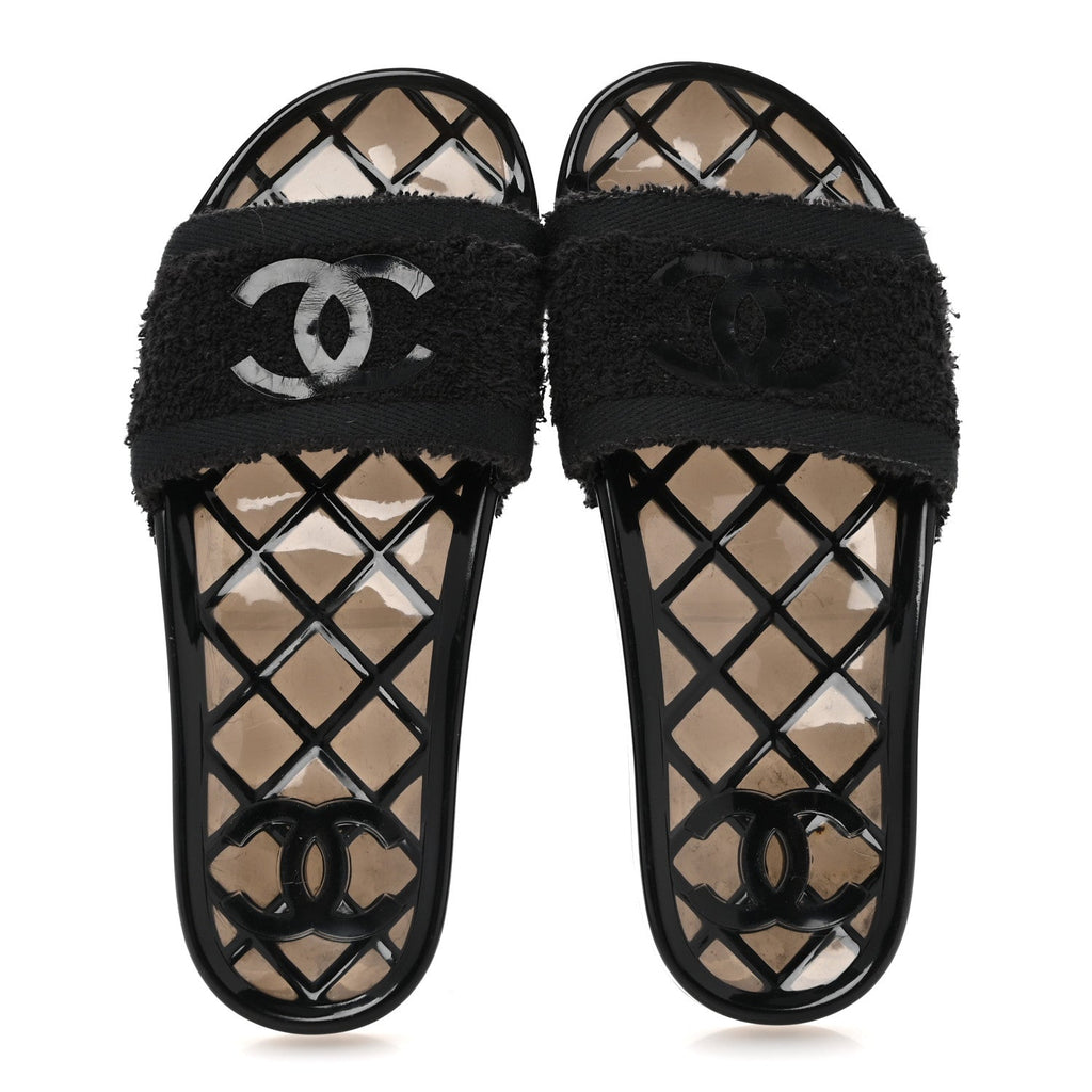 PVC Fabric CC Flat Slide Sandals 39 Black