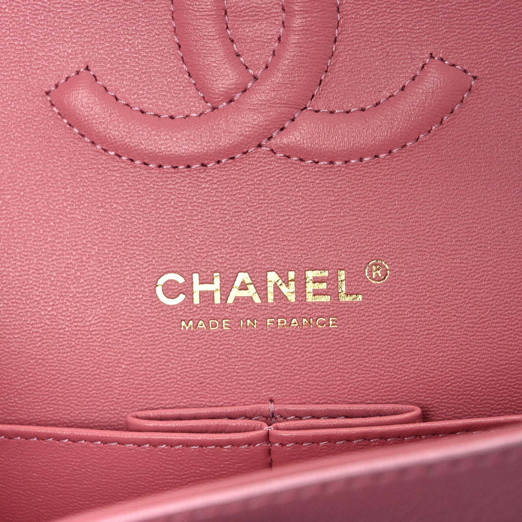 Metallic Goatskin Ombre Quilted Medium Double Flap Pink