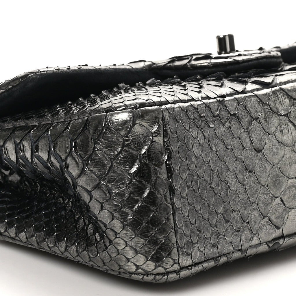 Metallic Snakeskin Mini Rectangular Flap Dark Silver