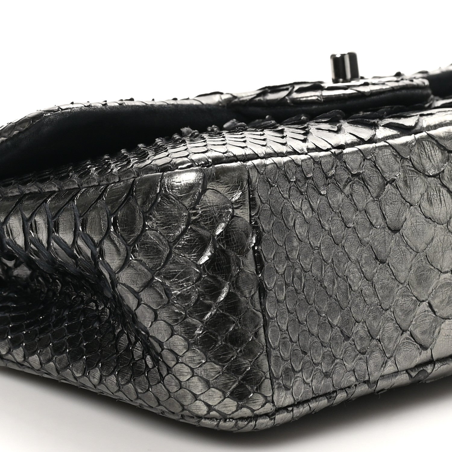 Metallic Snakeskin Mini Rectangular Flap Dark Silver