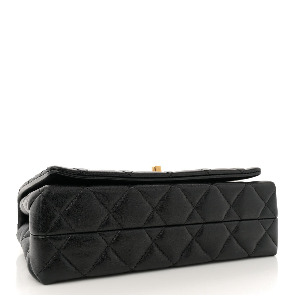 Shiny Lambskin Quilted Enamel CC Small Flap Black