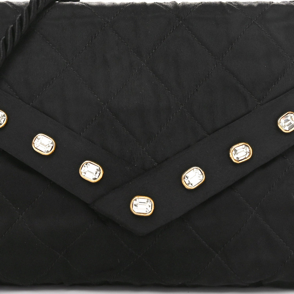Fabric Quilted Crystal Envelope Small Flap Black