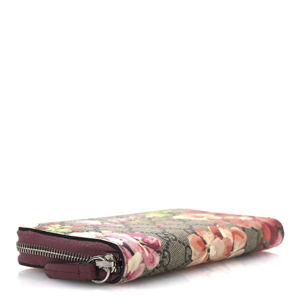 GG Supreme Monogram Blooms Zip Around Wallet Beige Multicolor Dry Rose
