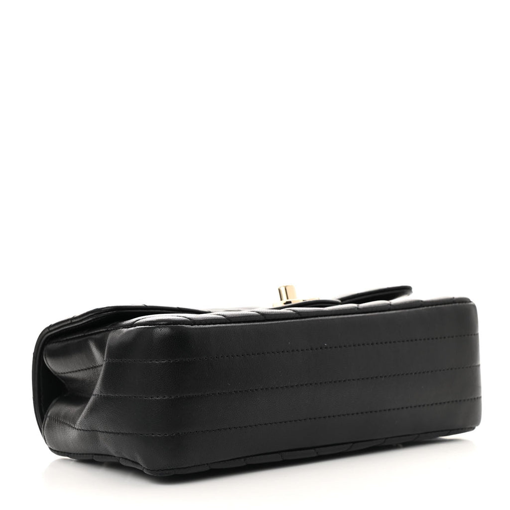 Lambskin Chevron Quilted Mini Rectangular Flap Black