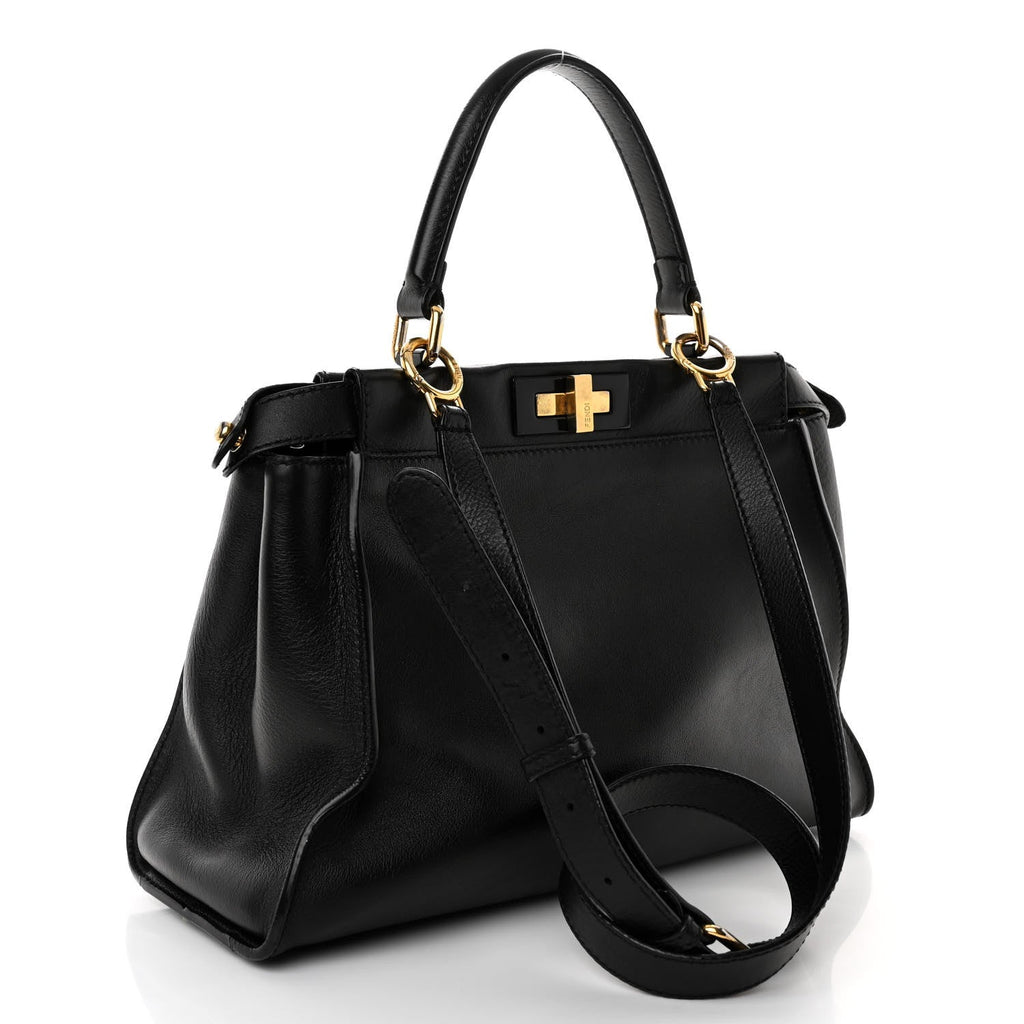 Vitello Seta Shiny Nappa Medium Peekaboo Iconic Satchel Black