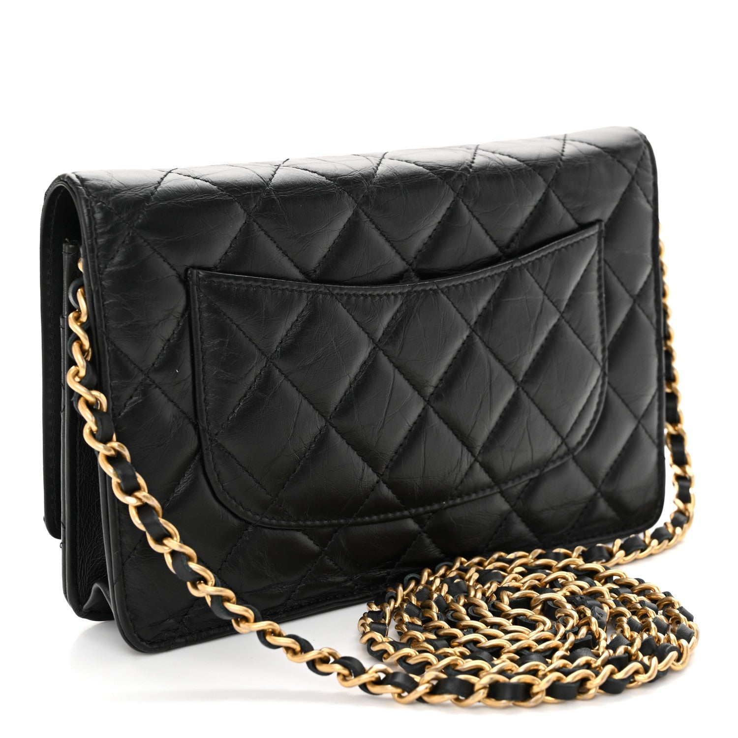 Aged Calfskin Lucky Charms Casino 2.55 Reissue Wallet on Chain WOC Black