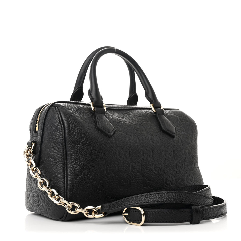 Calfskin GG Emblem Medium Boston Bag Black
