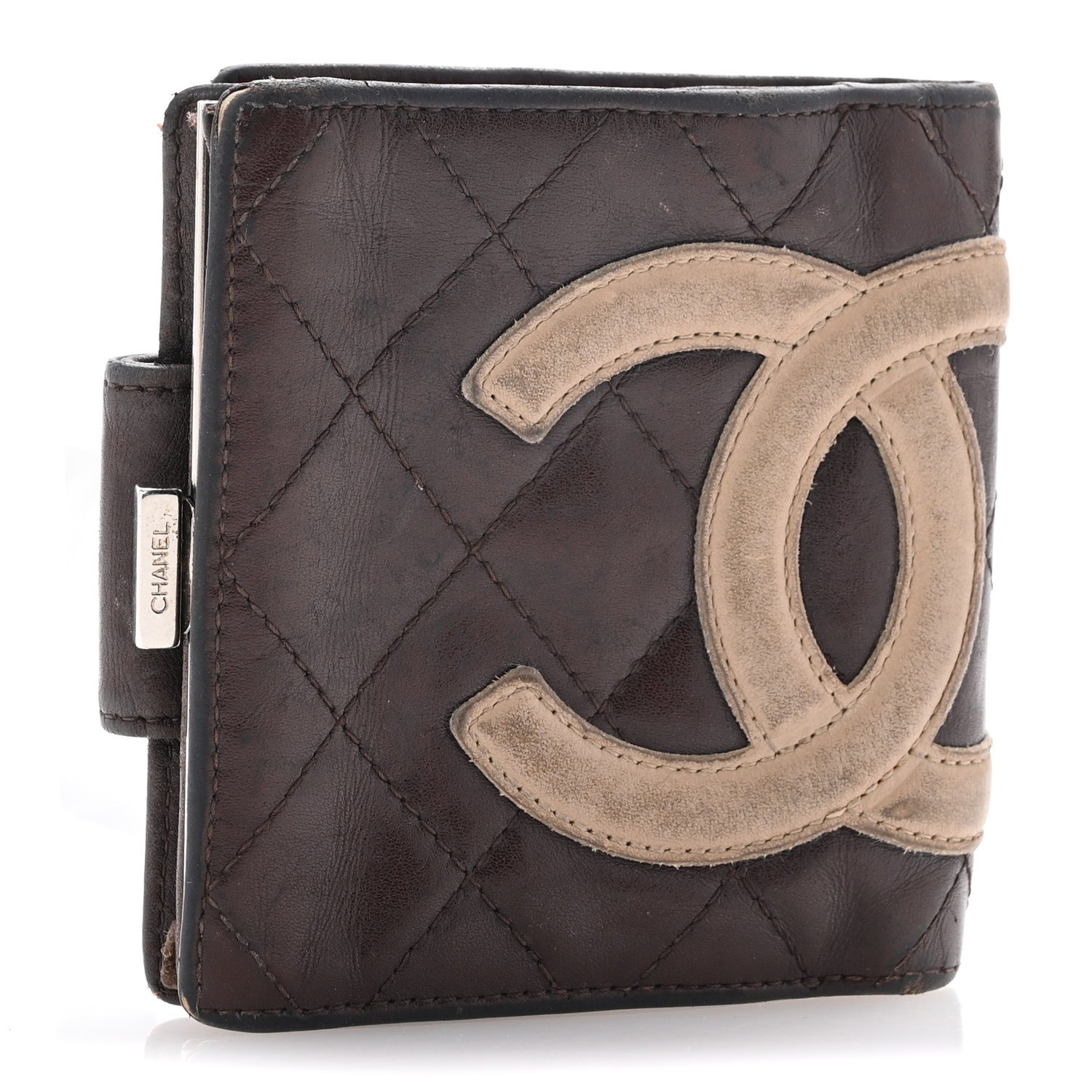 Calfskin Quilted Cambon Bi-fold Wallet Brown