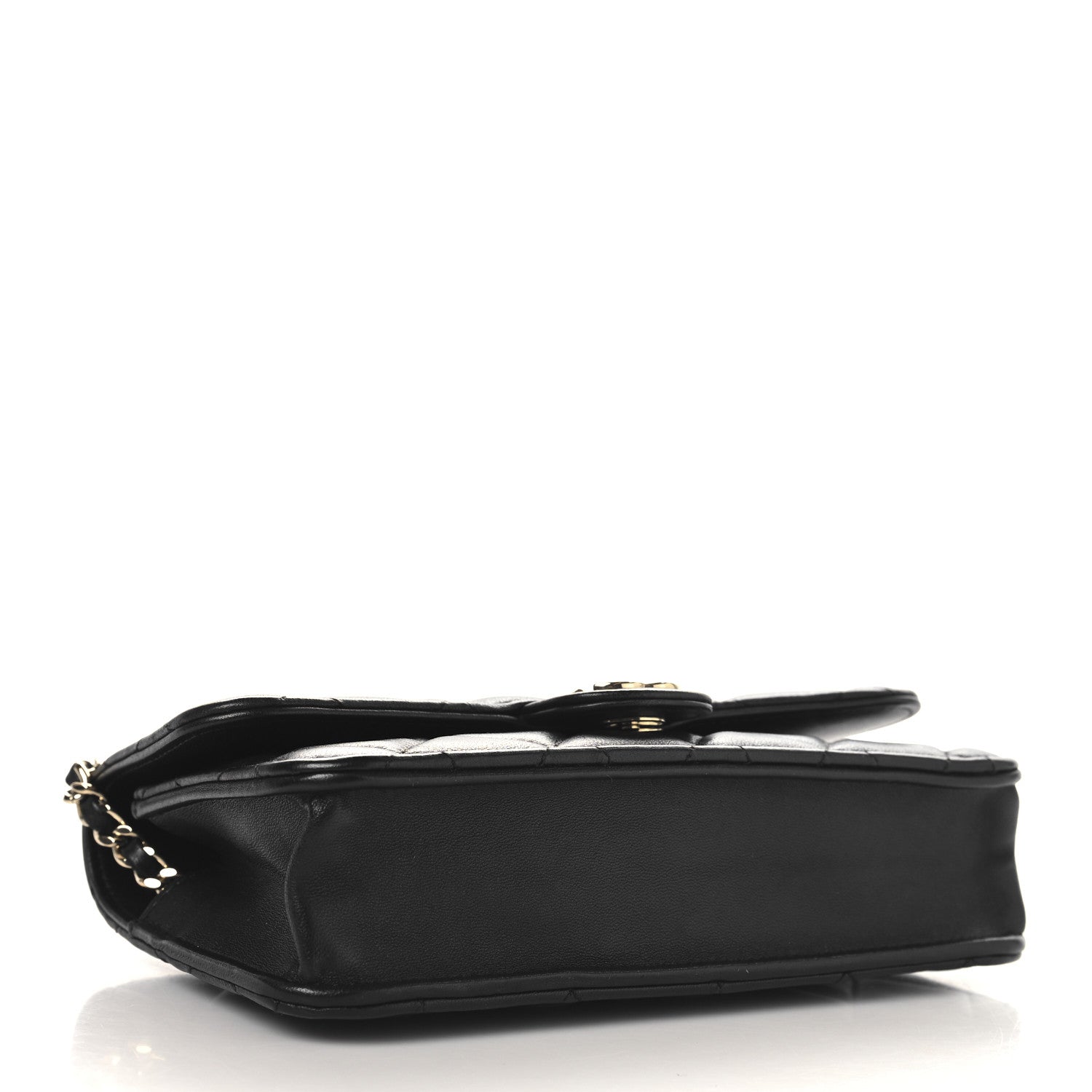 Lambskin Quilted Flap Phone Holder With Chain Black