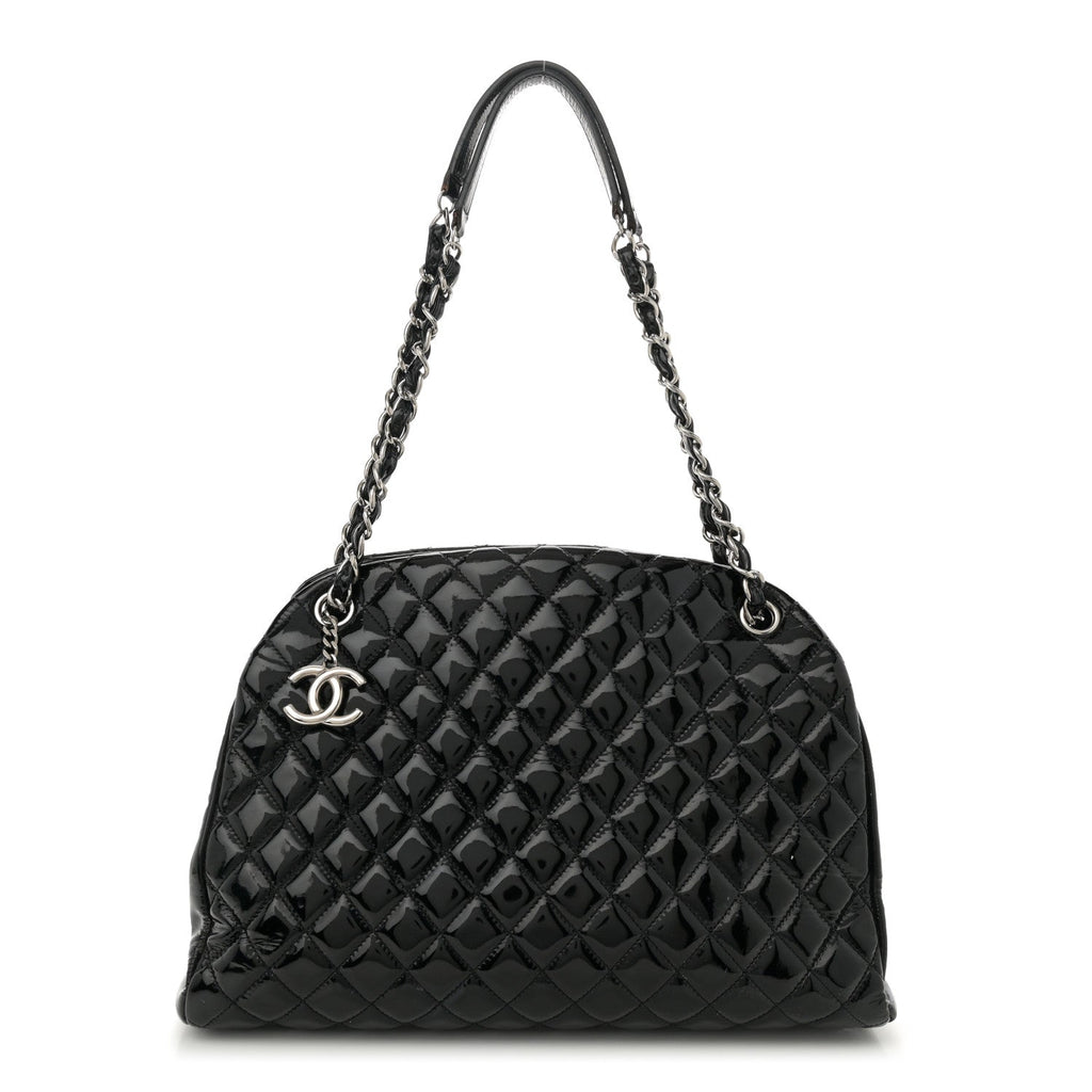 Patent Quilted Large Just Mademoiselle Bowling Bag Black
