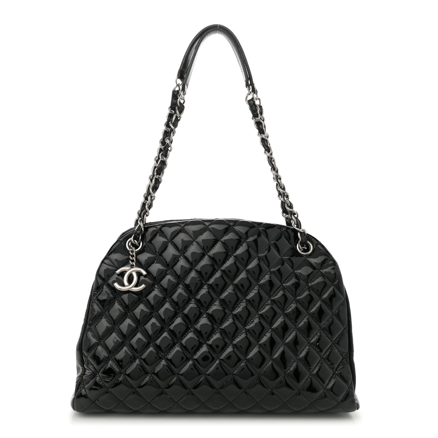 Patent Quilted Large Just Mademoiselle Bowling Bag Black