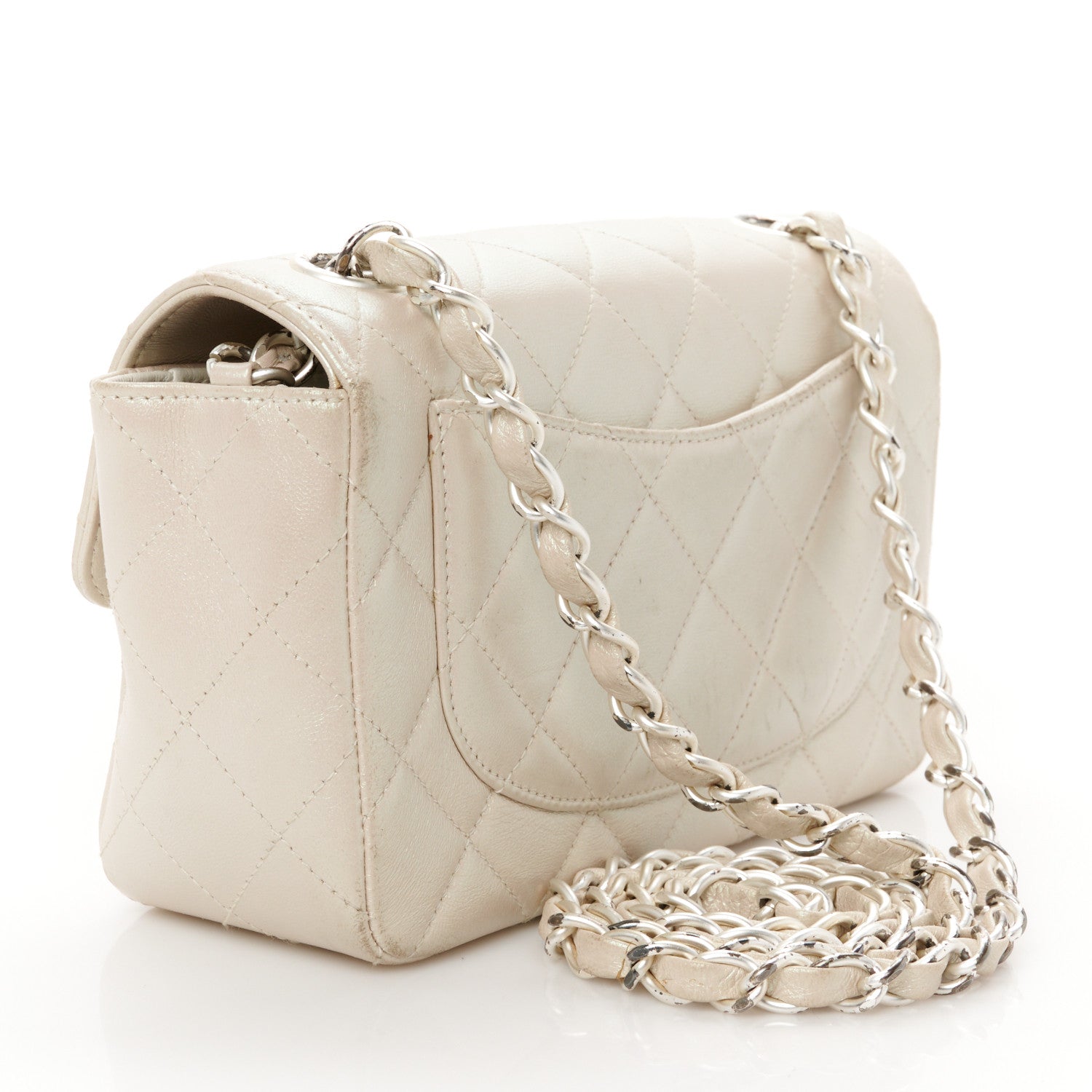 Iridescent Lambskin Quilted Mini Rectangular Flap Ivory