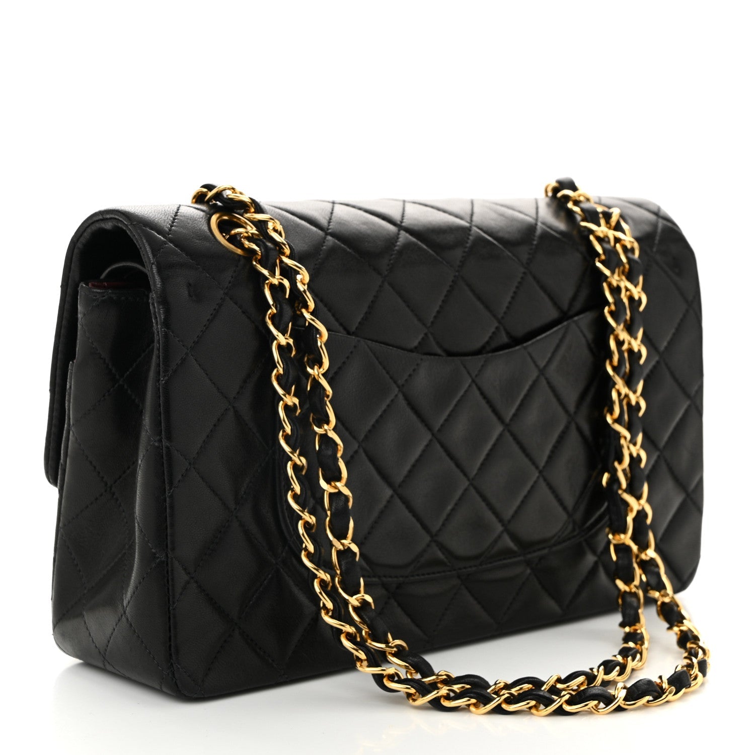 Lambskin Quilted Medium Double Flap Black