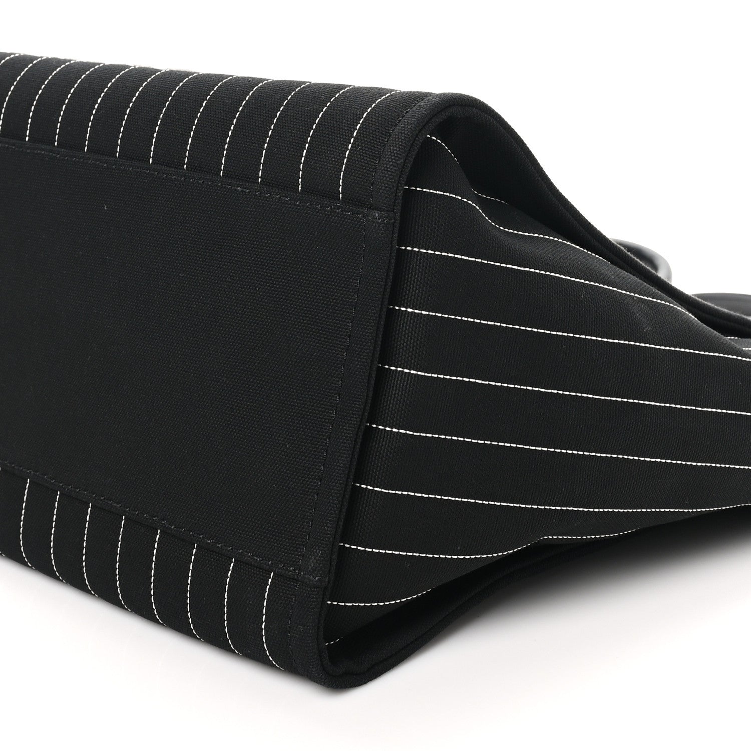 Canvas Calfskin Striped Medium Deauville Tote Black White