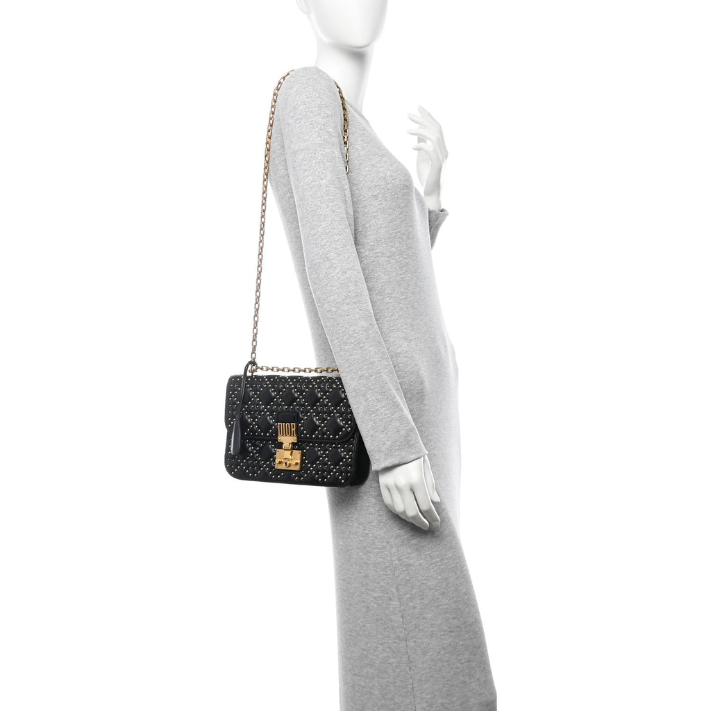 Lambskin Cannage Studded Large Dioraddict Flap Bag Black