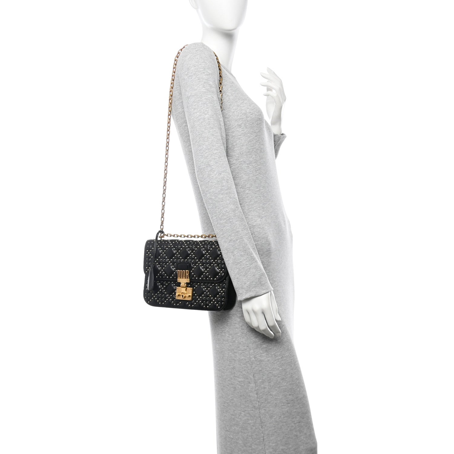 Lambskin Cannage Studded Large Dioraddict Flap Bag Black