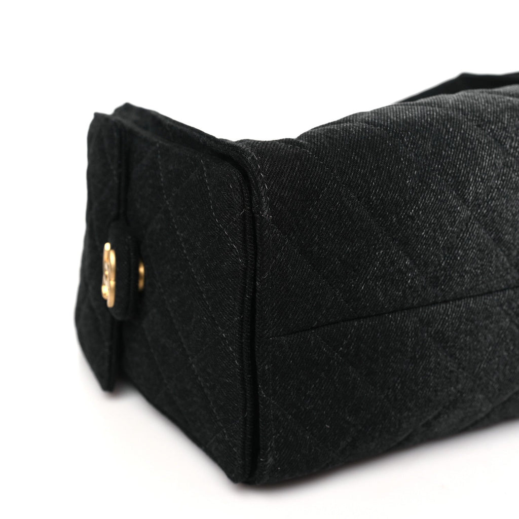 Denim Quilted Small Chanel 25 Handbag Black