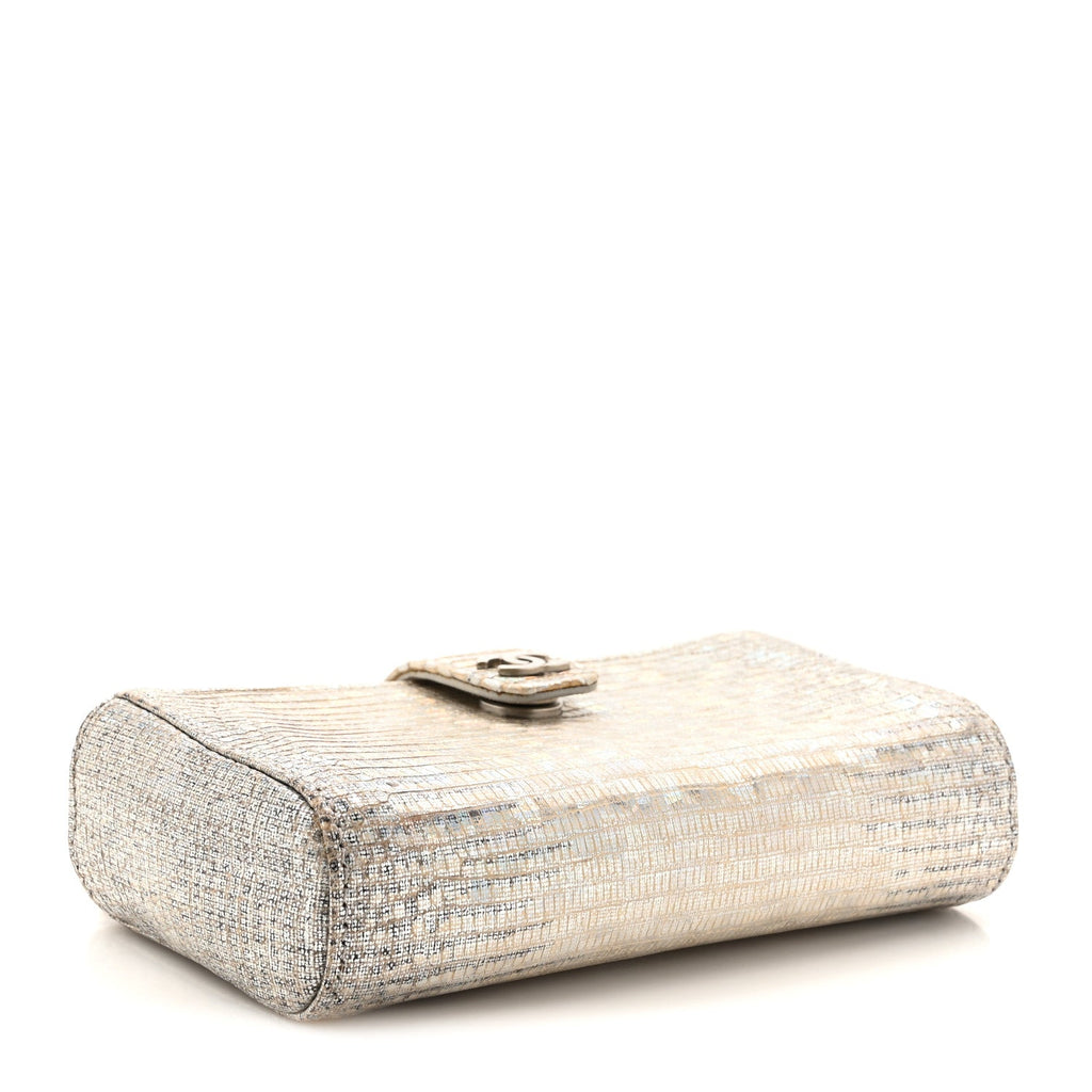 Iridescent Lizard Phone Holder Crossbody Silver