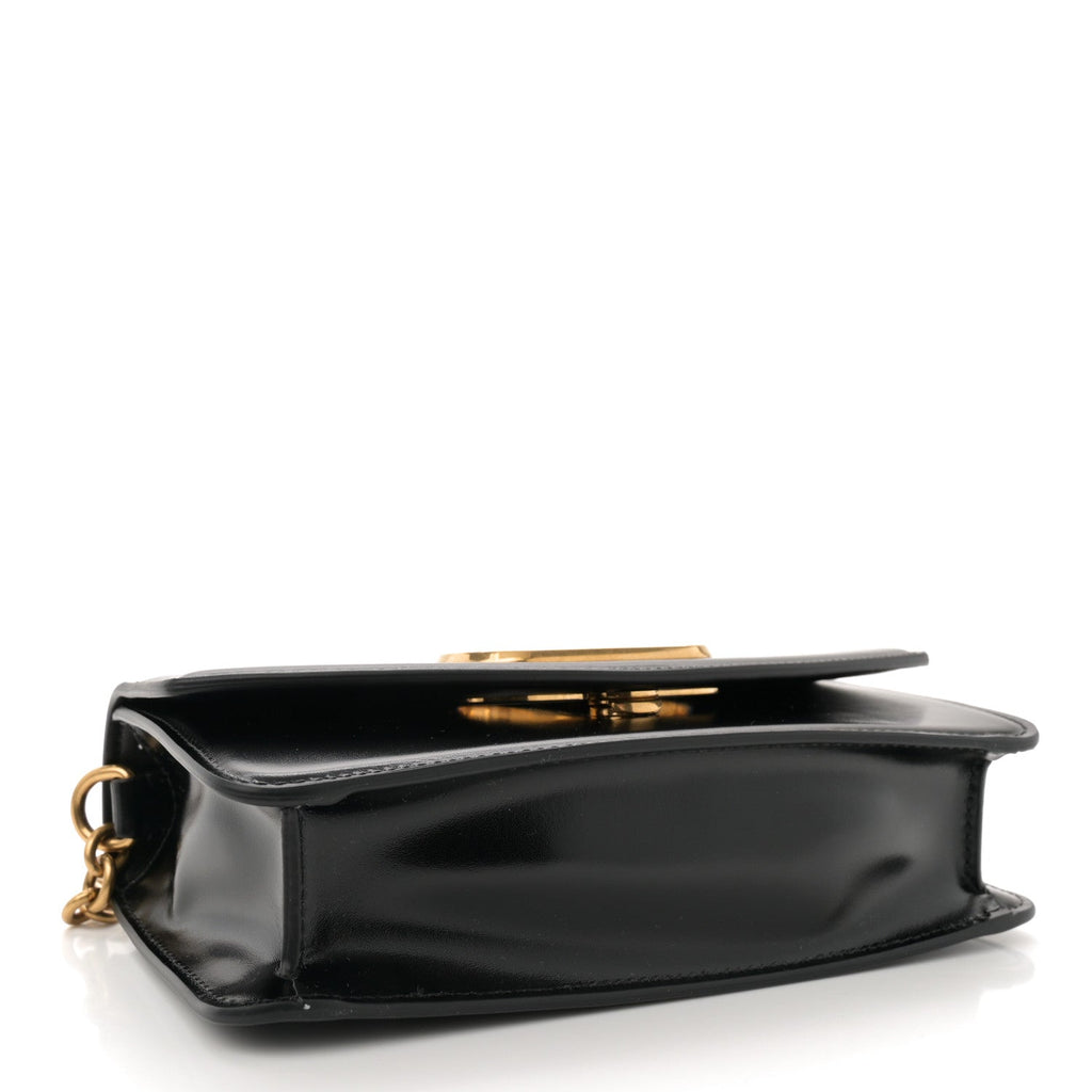 Shiny Calfskin Vlogo Small Shoulder Bag Black