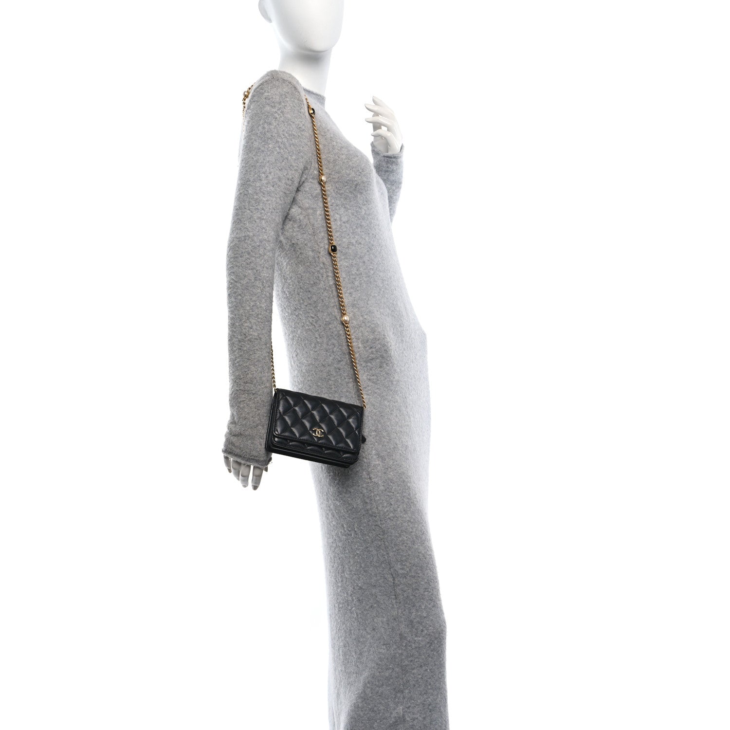 Lambskin Quilted CC Pearl Enamel Clutch on Chain WOC Black