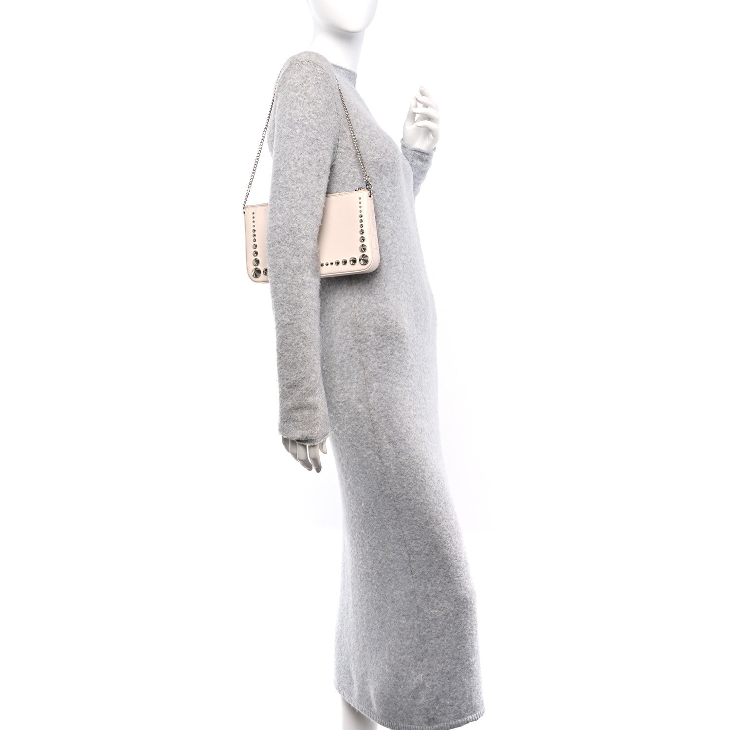 Calfskin Paris Spiked Loubila Chain Clutch Leche