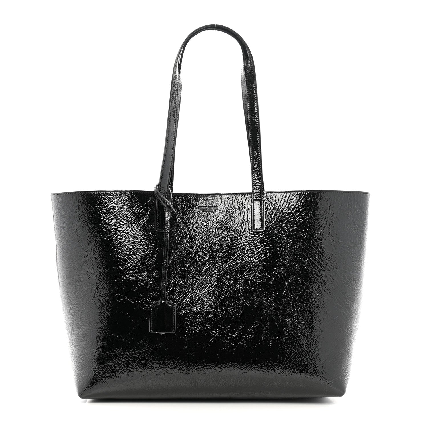 Patent Calfskin Large Shopping Tote Black