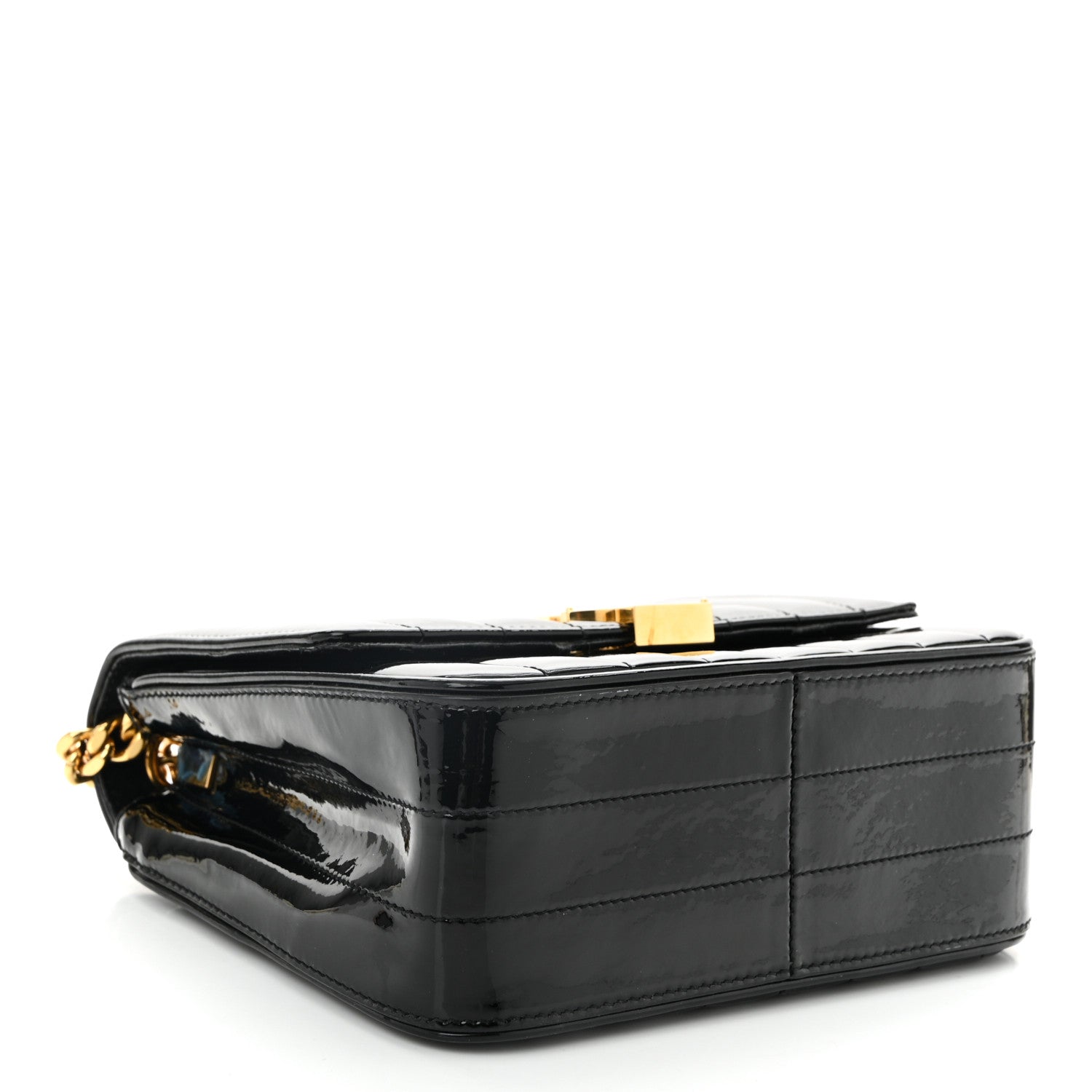 Patent Calfskin Matelasse Monogram Medium Vicky Chain Bag Black