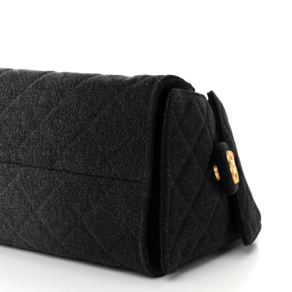 Washed Denim Quilted Small Chanel 25 Handbag Black