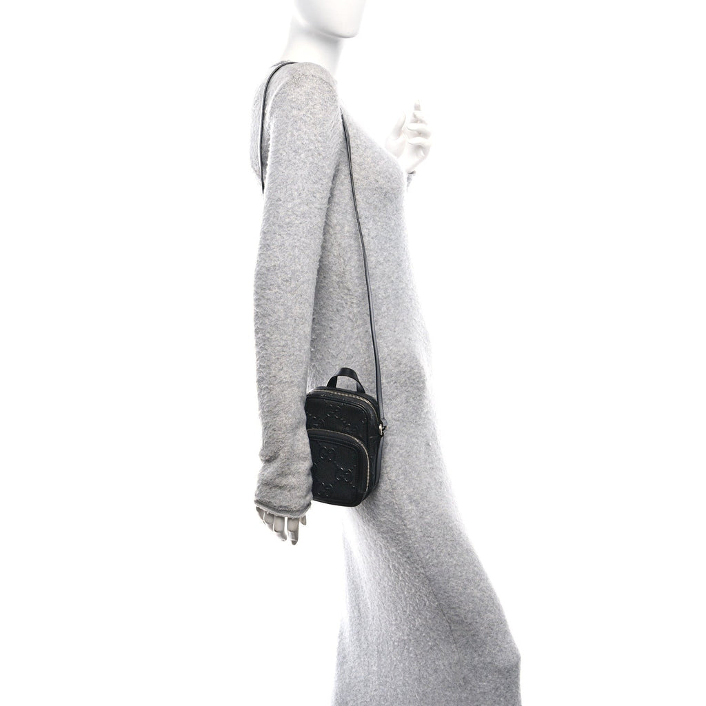 Calfskin GG Tennis Embossed Mini Double Zip Messenger Bag Black