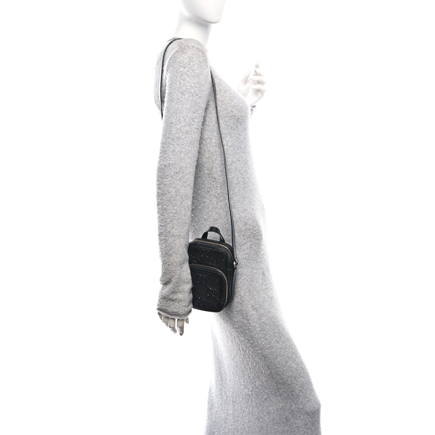 Calfskin GG Tennis Embossed Mini Double Zip Messenger Bag Black