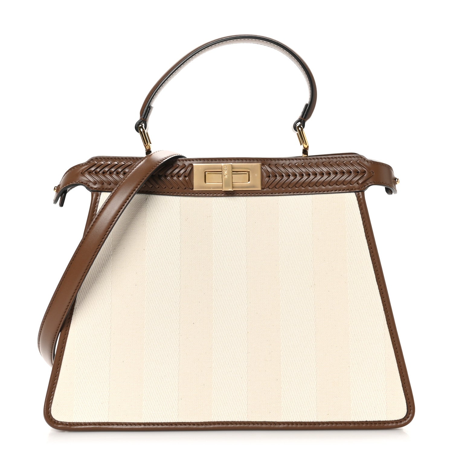 Canvas Pequin Calfskin Ceylon Medium Peekaboo I SEE U Satchel Grezzo Gianduia