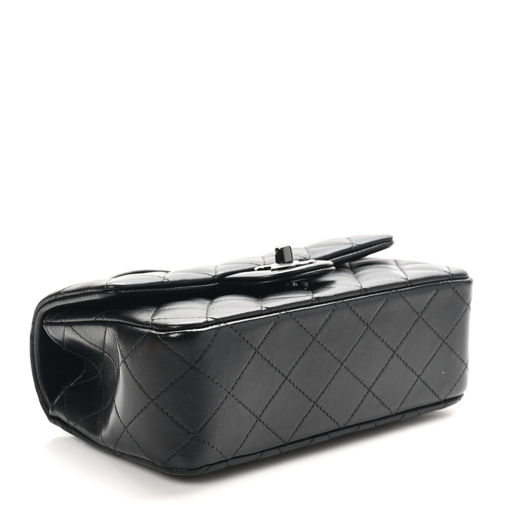 Lambskin Quilted Mini Top Handle Rectangular Flap So Black