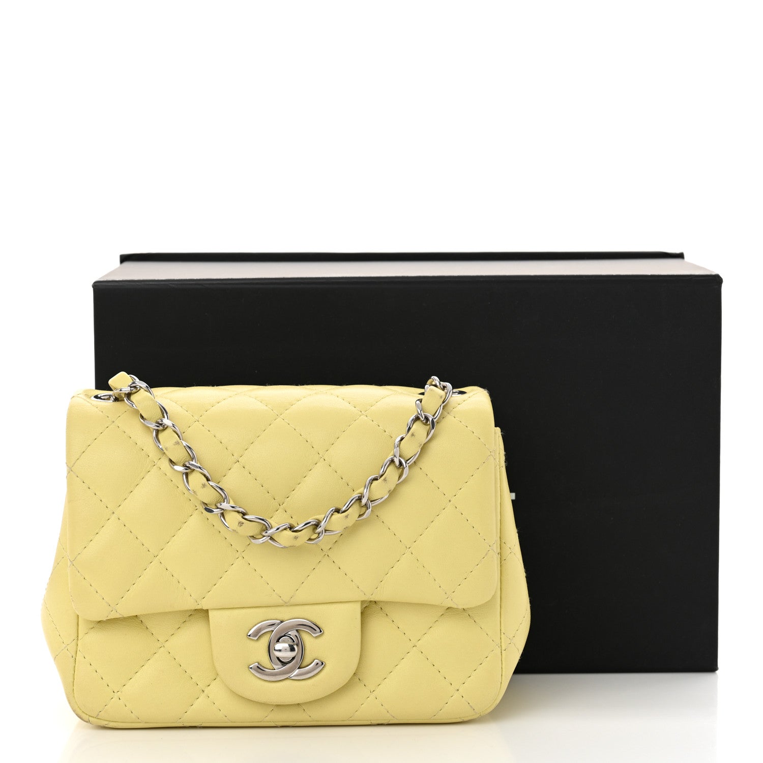 Lambskin Quilted Mini Square Flap Light Yellow